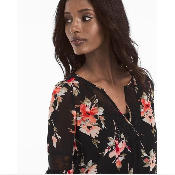 {WHBM}. Floral Black & Pink Chiffon Dress. - Picture 8 of 14